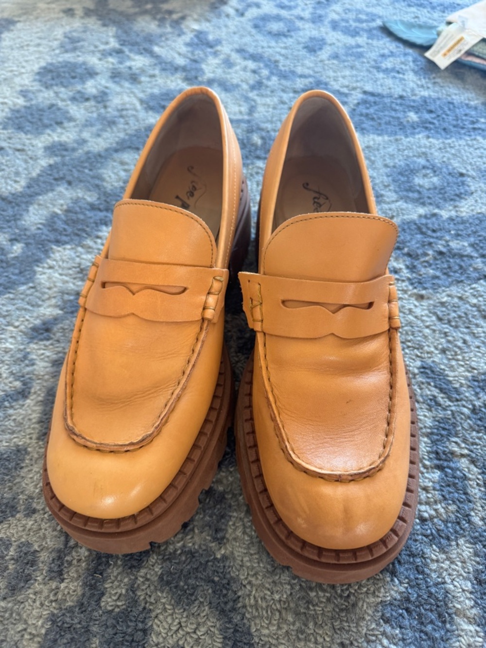Free People Tan Leather Chunky Loafers